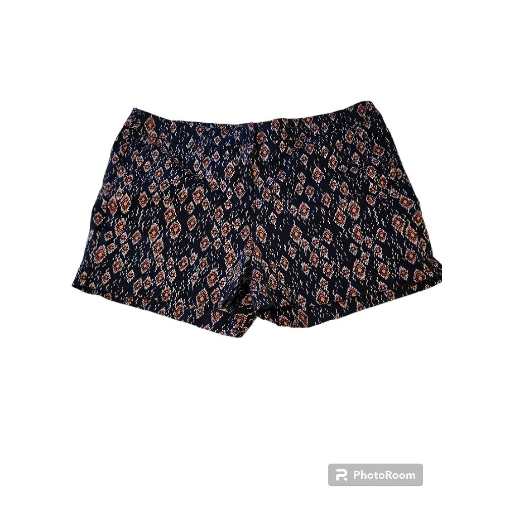 British Khaki Print Shorts Elastic Waist‎ Casual Summer Boho Size 14